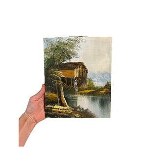 Old Mill Acrylic Painting on Canvas Board, 9.5 by 8 inches